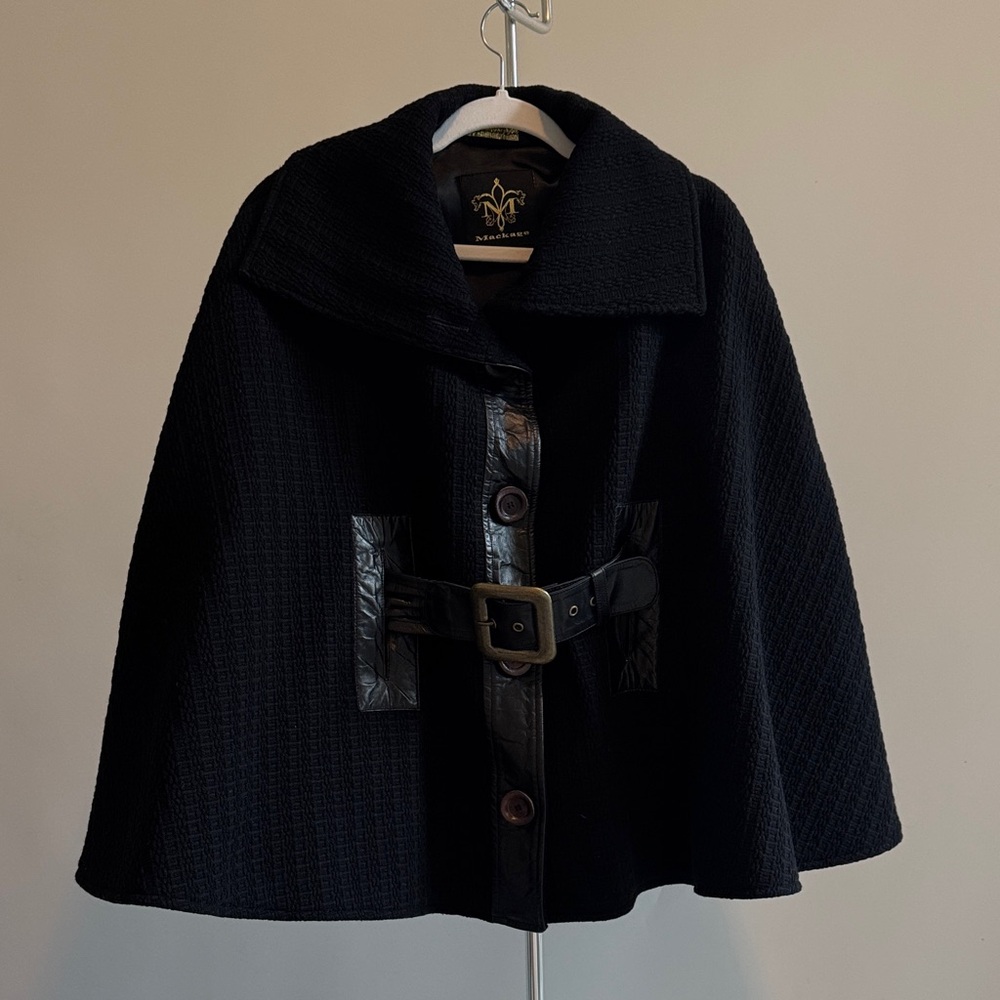 Mackage Jacket Size XS Chic Black Cape Poncho Virgin Wool with Leather Details